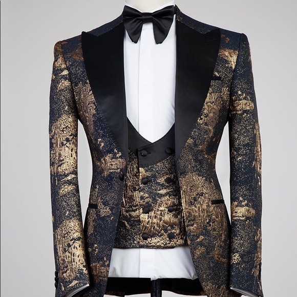 Men\u2019s Black Gold Tuxedo + Pants NWT